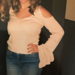 EXPRESS Cold Shoulder Ribbed Light Pink Sweater